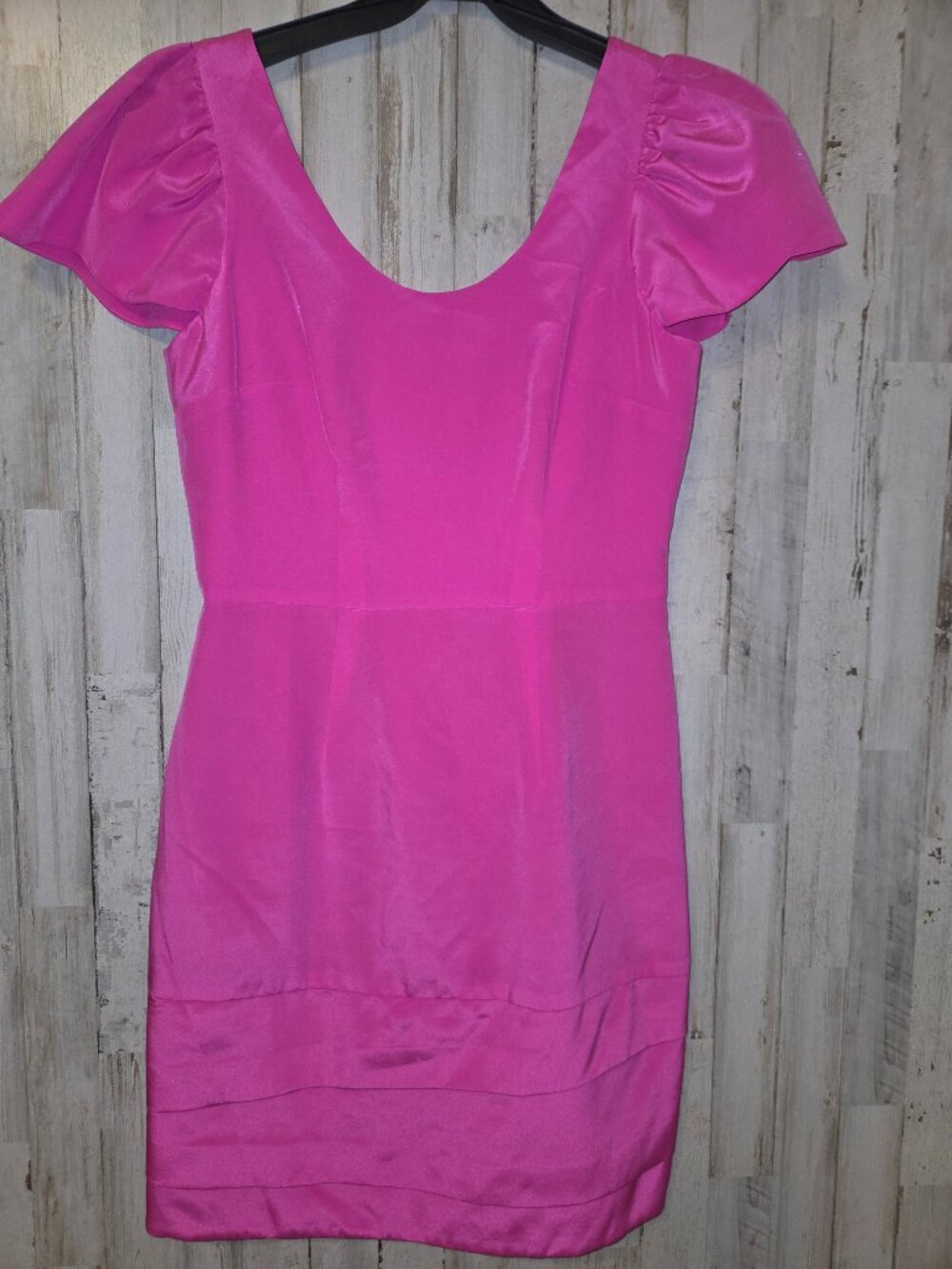KIRRIBILLA 6 Puff Flutter Sleeve Scoop Sheath Short Cocktail Drees 100% Silk